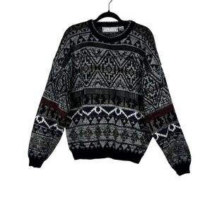 Michael Gerald Sweater Mens Multicolor Geometric Leather Trim Size XL